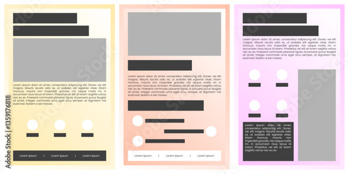 Set of infographic flyer layouts with soft pastel blocks and icons