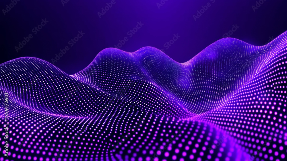 Abstract purple wave with glowing dots creates digital landscape Abstract purple wave with glowing dots creates digital landscape
