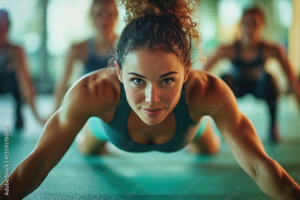 Fototapeta premium Female athletes engaged in a crossfit training session, focusing on core strength and endurance.