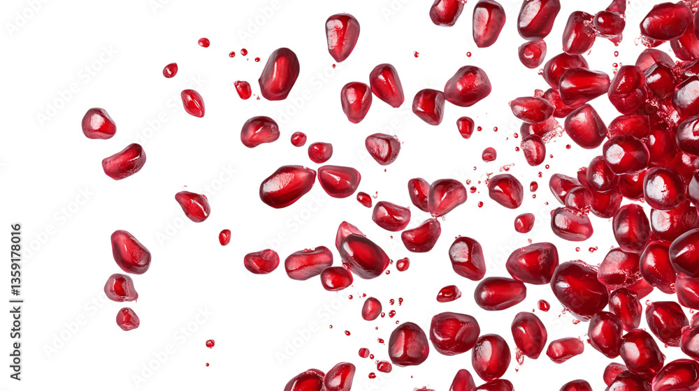 Pomegranate seeds scattered with juice droplets
Pomegranate seeds scattered with juice droplets