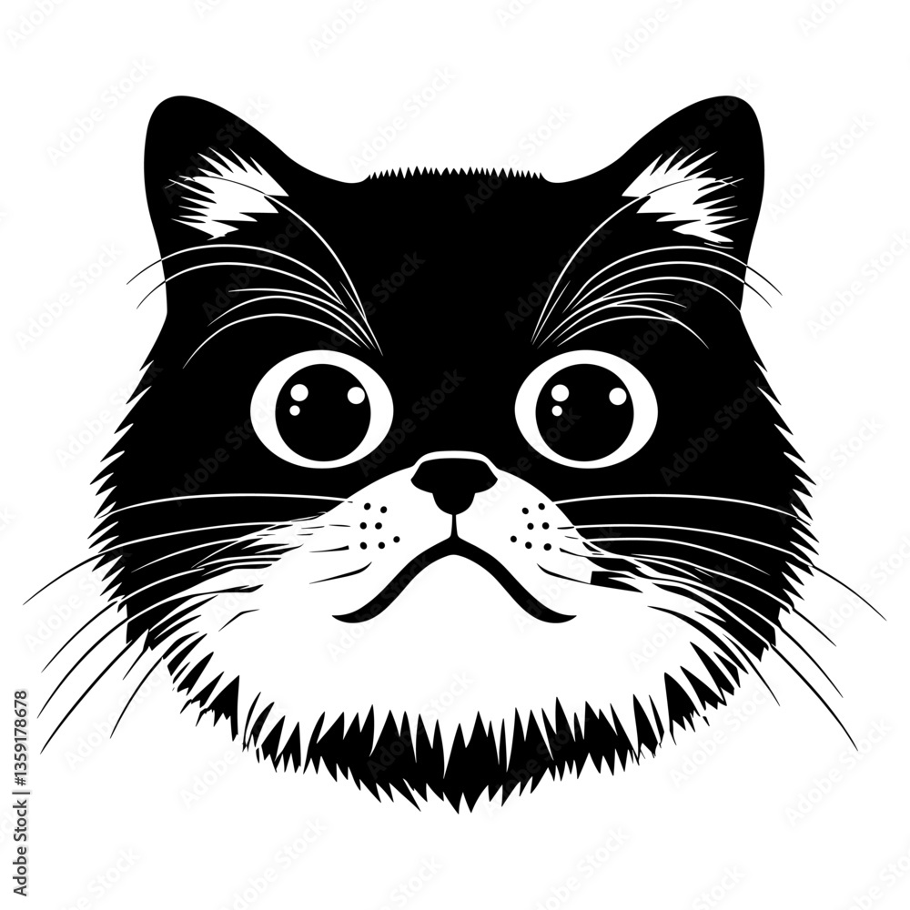 Chubby Himalayan cat head linear art illustration black vector Chubby Himalayan cat head linear art illustration black vector