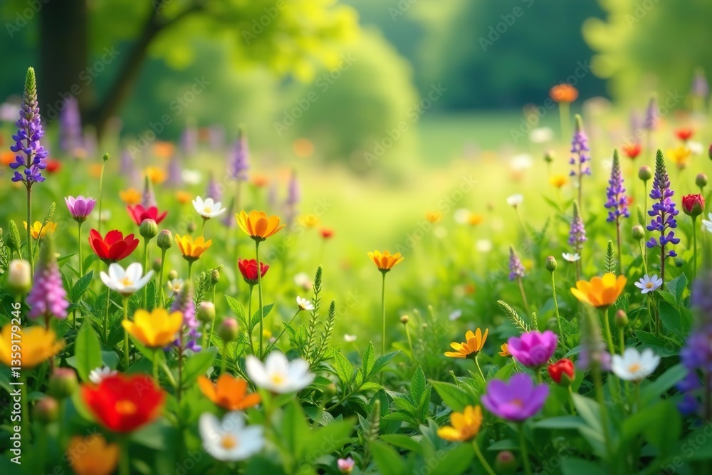 A vibrant meadow filled with colorful herbs and wildflowers, creating a stunning landscape, meadow, nature A vibrant meadow filled with colorful herbs and wildflowers, creating a stunning landscape, meadow, nature