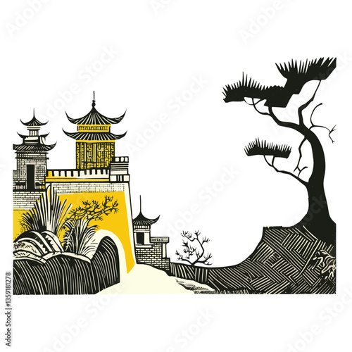 Chinese tint rectrangle traditional art illustration vector