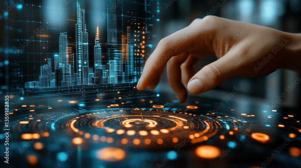Naklejka premium Interactive holographic city data