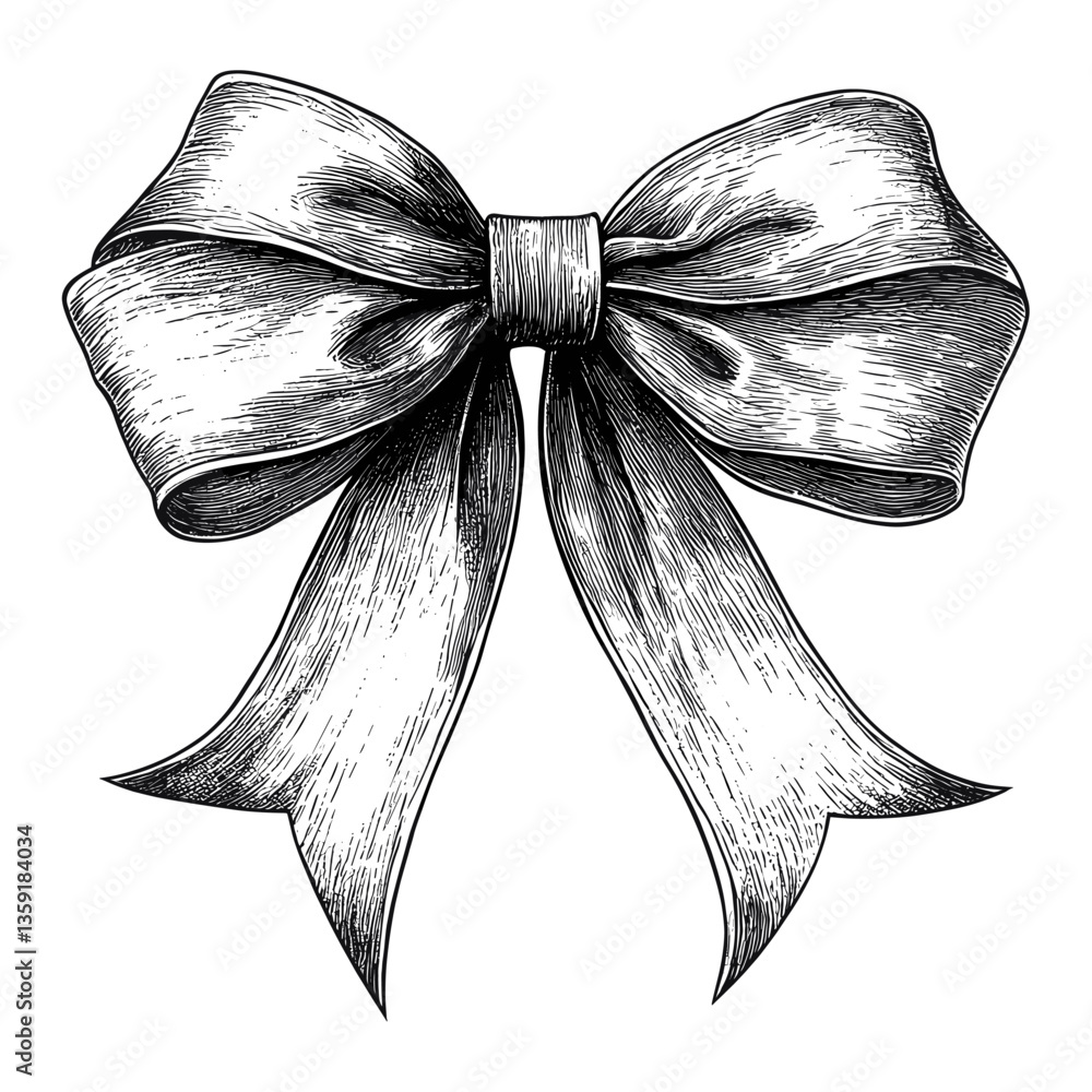 Ribbon bow sketch black white vector