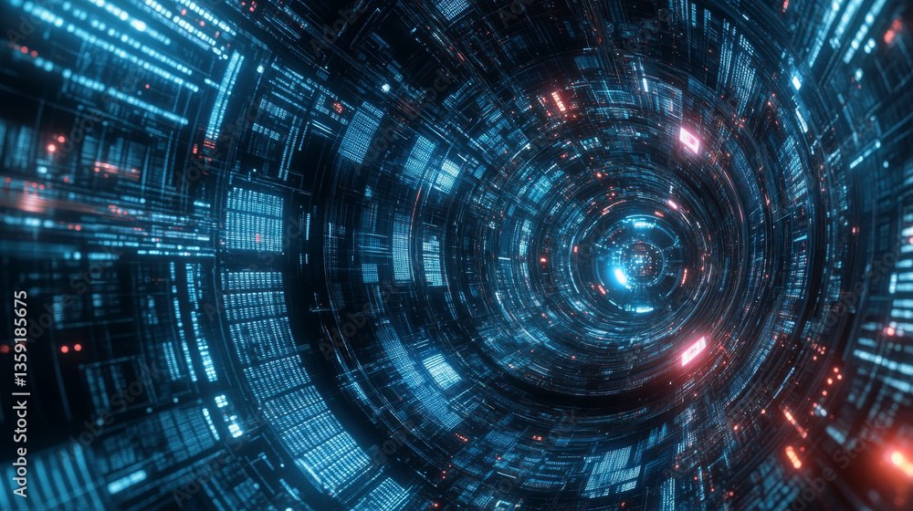 Big Data Concept. Hyperspace portal. Nanotechnology elements of the Hadron Collider. 3D illustration of future digital technology. Big Data Concept. Hyperspace portal. Nanotechnology elements of the Hadron Collider. 3D illustration of future digital technology.