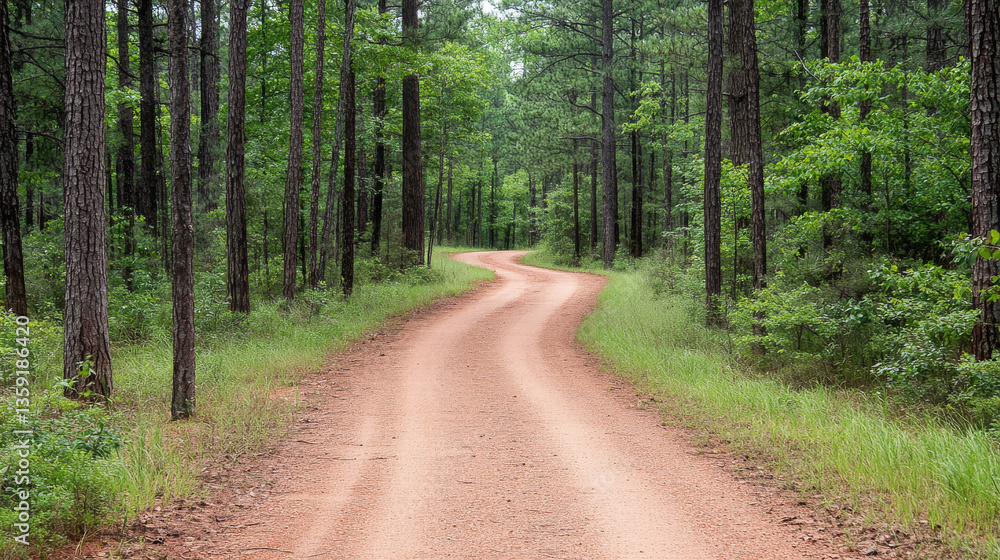 Fototapeta premium winding dirt path through lush green forest