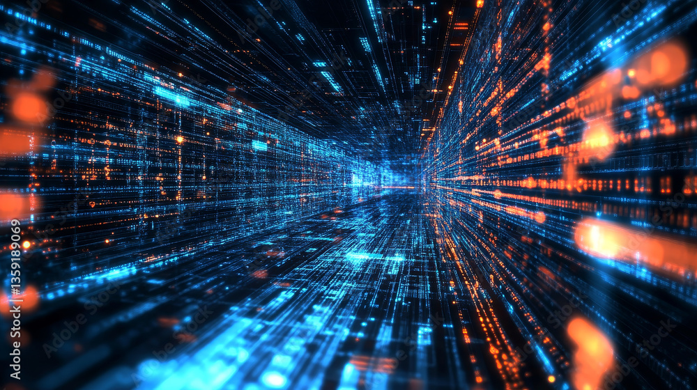 Blockchain. Quantum computer architecture. Fantastic cyberspace technology of the future. Secure digital data stream. 3D illustration of information blocks connected by a laser beam Blockchain. Quantum computer architecture. Fantastic cyberspace technology of the future. Secure digital data stream. 3D illustration of information blocks connected by a laser beam