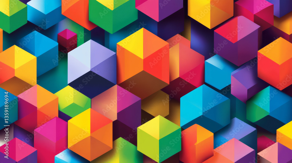 Colorful geometric cubes create vibrant pattern Colorful geometric cubes create vibrant pattern