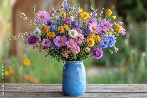 Wallpaper Mural Bright wildflower bouquet in blue vase showcases vibrant colors Torontodigital.ca