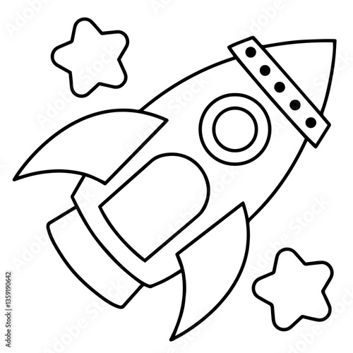 Canvas Print Space-themed coloring of a rocket with two stars