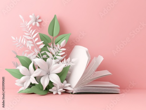 Open book with paper flowers