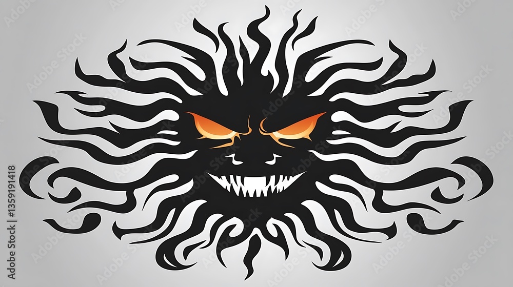 Fototapeta premium Glaring demonic face with fiery hair.