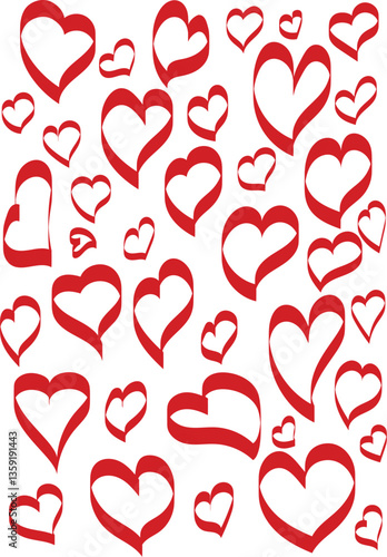 Set of red hearts in different pose. Collection of heart illustration with different style.