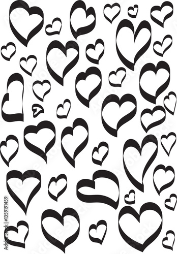 Collection of various black hearts illustrations, Hand drawn hearts. Vector icon set. Illustrations design. Eps 10