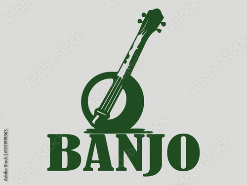 Stylized banjo illustration with decorative lines and Musical instrument and folk music concept. Minimalist stylized banjo illustration with clean lines and a modern design and logo vector banjo