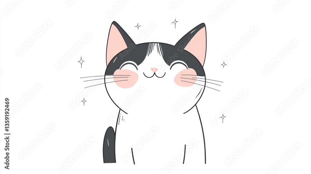 Cute cartoon cat, happy expression, adorable, simple background, digital art, for social media, kids, website, or prints Cute cartoon cat, happy expression, adorable, simple background, digital art, for social media, kids, website, or prints