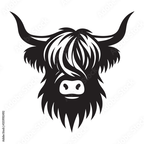 Highland Cow Head Vector Silhouette Art Design Graphic