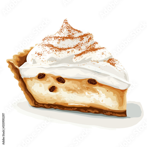 Slice of Sour Cream Raisin Pie with Whipped Topping Illustration