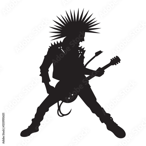 Punk Rock Musician Guitarist Silhouette Performing Live Music On Stage Concert