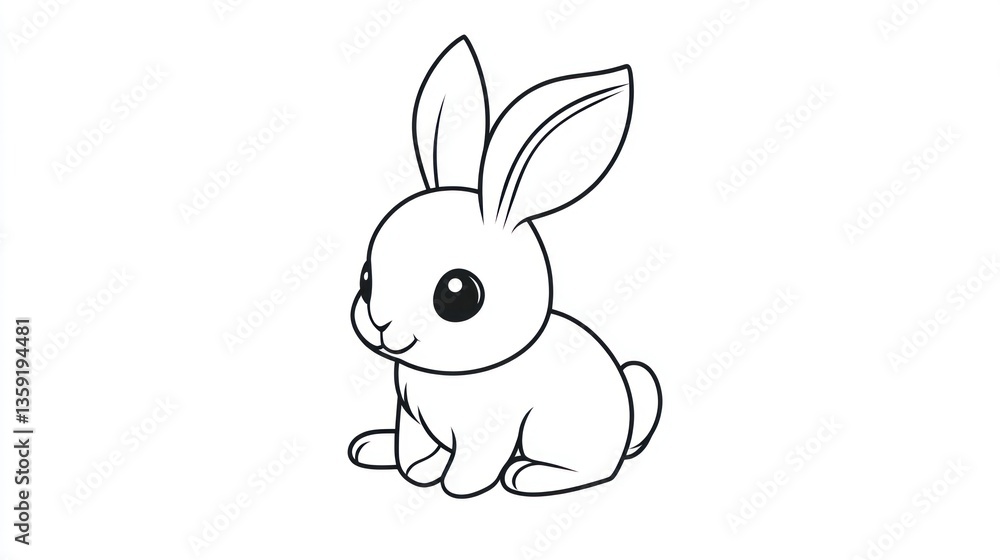 Fototapeta premium Cute cartoon rabbit illustration, simple line drawing