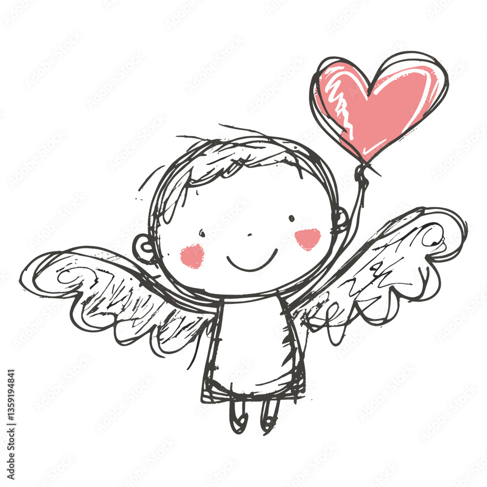 Fototapeta premium Cute cupid scribble drawing sketch art vector