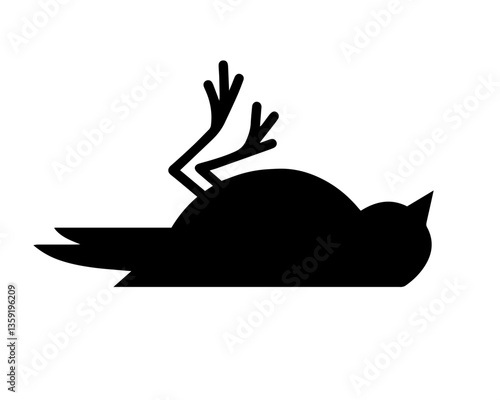 Silhouette of a dead bird lying on its back with raised legs, tragic consequences of bird poaching, environmental destruction, need for urgent conservation efforts to protect animal species,extinction