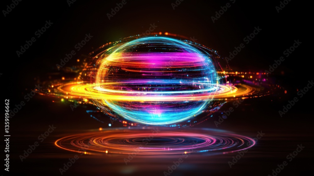 Glowing orb with vibrant rings, cosmic energy Glowing orb with vibrant rings, cosmic energy