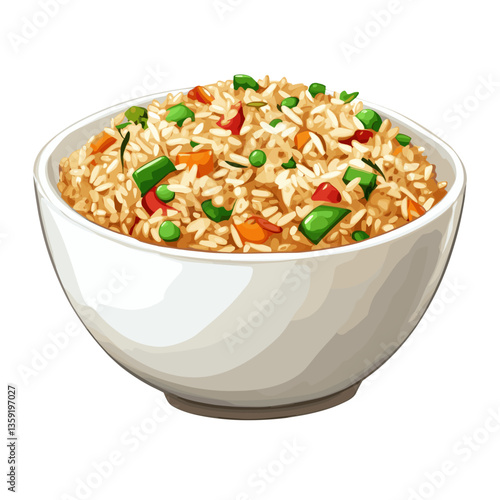 Rice background white Fried rice bowl vector