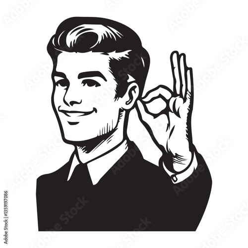 Retro Man Showing OK Hand Sign Vector Illustration Design