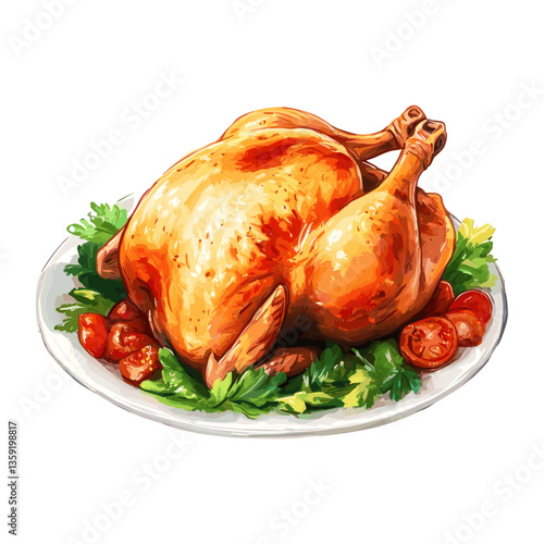 Illustration background white Roasted chicken roasted vector