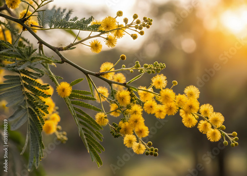 Golden Wattle Blossom Acacia Pycnantha Close-up