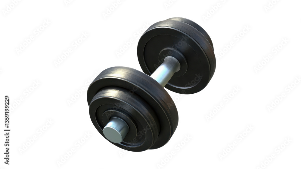 Exercise equipment 3D concept Dumbbell on a black background for fitness and strength training. Exercise equipment 3D concept Dumbbell on a black background for fitness and strength training.