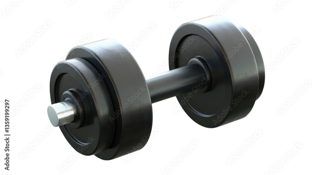 Exercise equipment 3D concept Dumbbell on a black background for fitness and strength training. Exercise equipment 3D concept Dumbbell on a black background for fitness and strength training.
