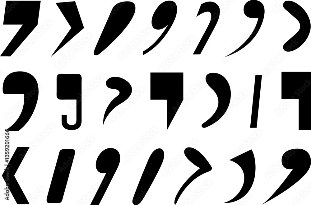 Illustration of different comma signs isolated on white background Illustration of different comma signs isolated on white background