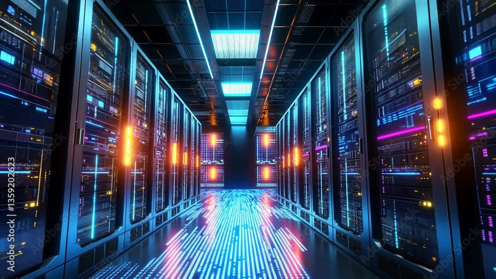 Neon-lit Server Room: A Digital Data Center's Inner Glow Neon-lit Server Room: A Digital Data Center's Inner Glow