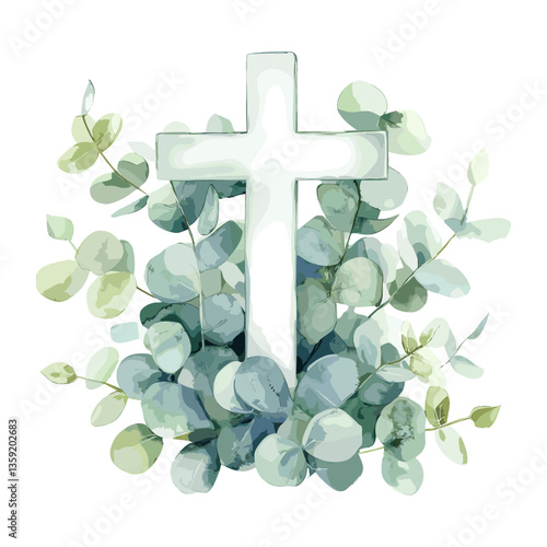 Watercolor illustration white cross leaves leaf watercolor vector