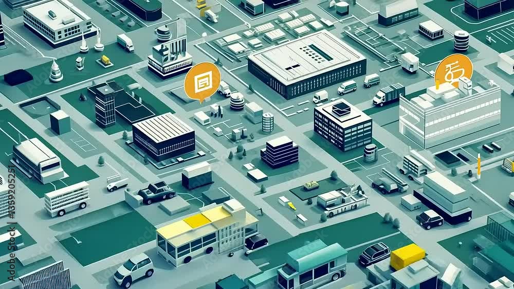 Isometric Cityscape: Logistics and Urban Planning Visualization Isometric Cityscape: Logistics and Urban Planning Visualization