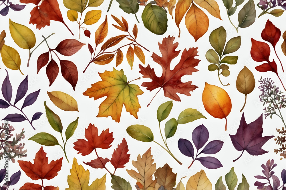 Vector autumn leaves seamless pattern floral illustration Vector autumn leaves seamless pattern floral illustration