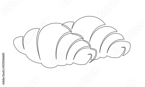 Croissants continuous one line icon isolated on white background. Bakery symbol art drawing. Croissants design outline. Editable stroke. Vector illustration