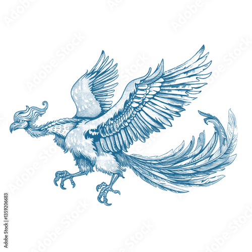 Hand drawn phoenix animal bird blue vector