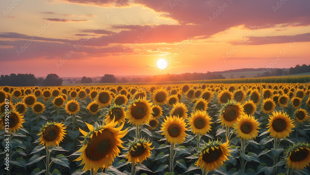 Fototapeta premium sunflower field at sunset