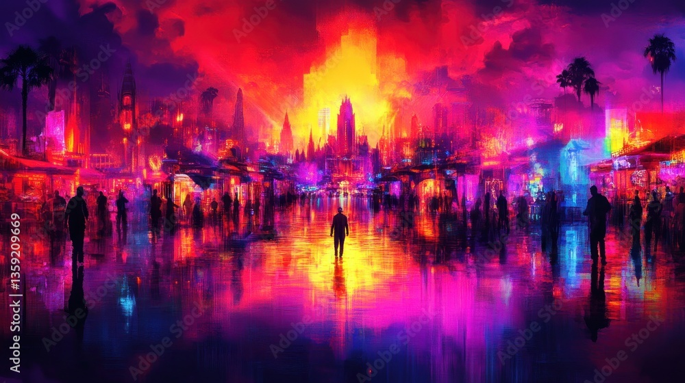 Fototapeta premium Vibrant city scene at night