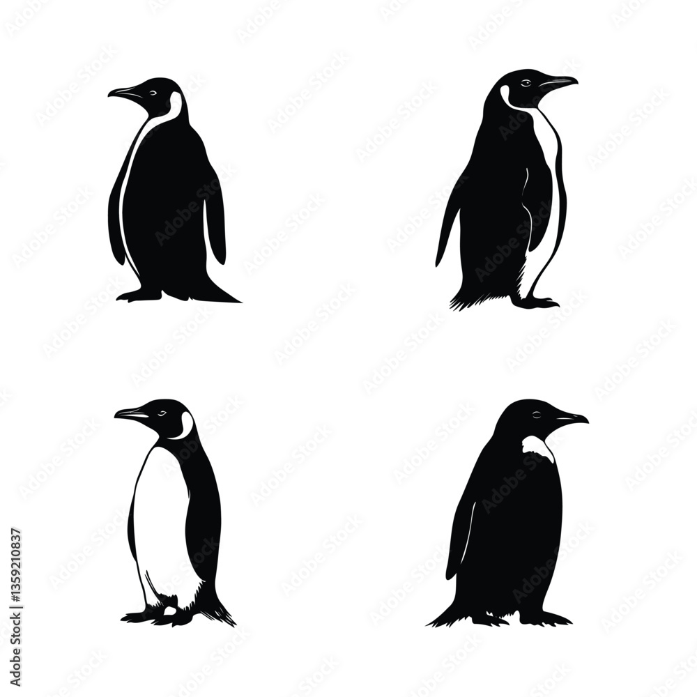 Naklejka premium Penguin silhouette set clipart on a white background