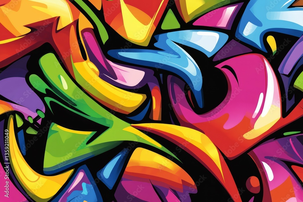 Naklejka premium Intricate graffiti explosion in vibrant urban setting. Neural network AI generated