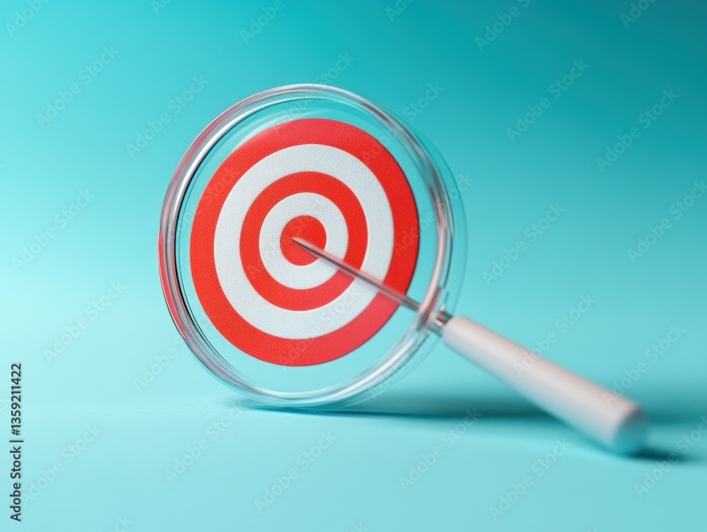 Bullseye target with dart and magnifier Bullseye target with dart and magnifier