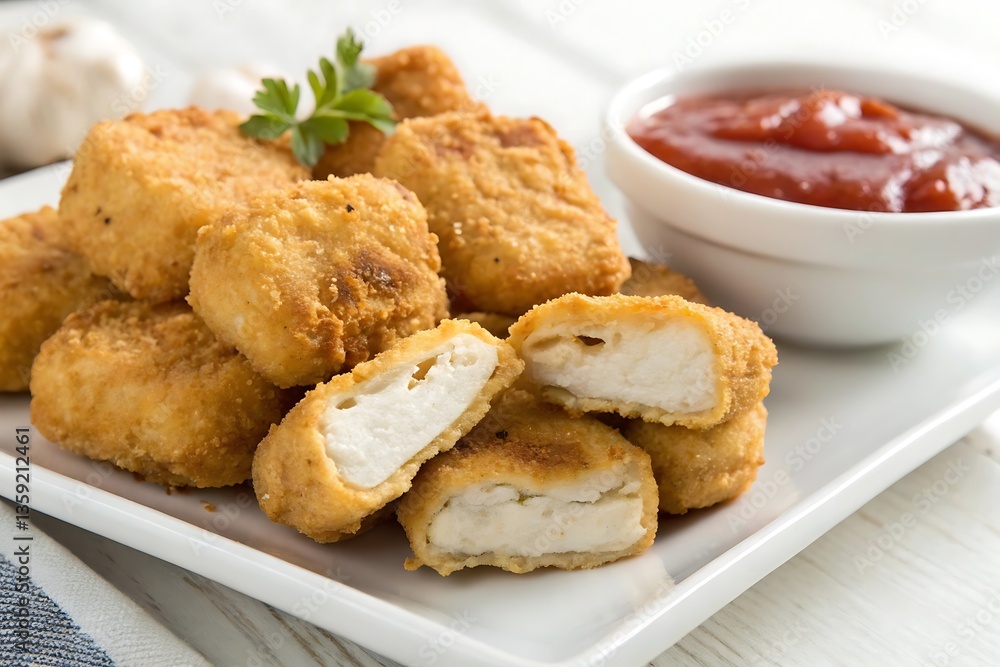 Crispy Chicken Nuggets with Creamy Interior and Delicious Ketchup Crispy Chicken Nuggets with Creamy Interior and Delicious Ketchup