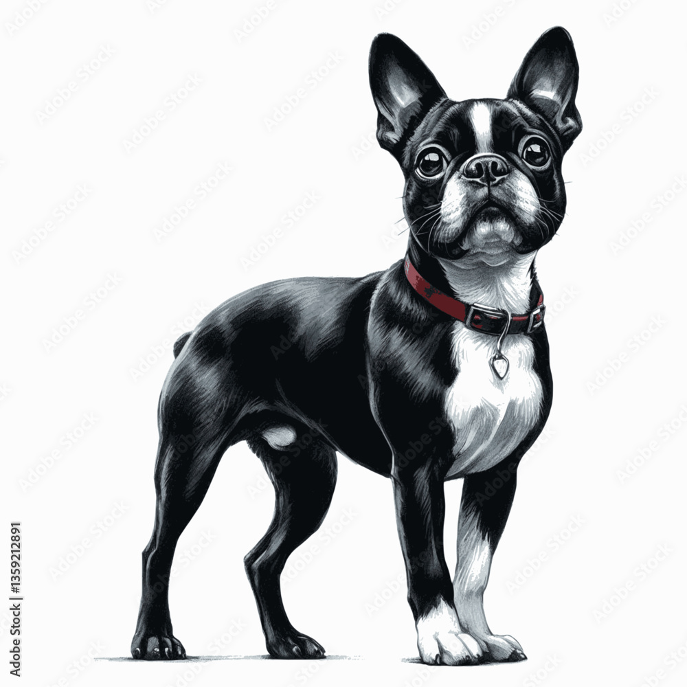 Fototapeta premium Boston Terrier dog isolated watercolor vector illustration svg