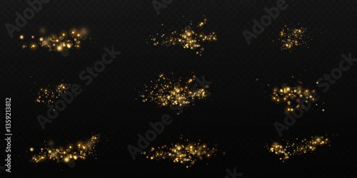 Set of shiny abstract glow shimmer dust gold glitter 