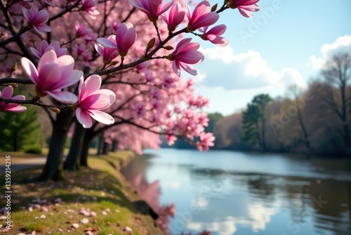 Beautiful flowering magnolia trees by the Cape Fear River in Fayetteville, NC,  spring,  nature